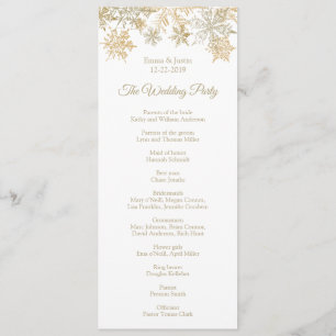 Programme Winter Wonderland Gold Snowflakes Mariage