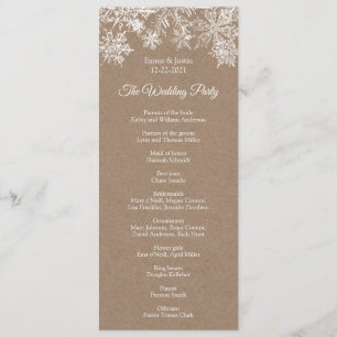 Programme Winter Wonderland White & Kraft Snowflakes Mariage