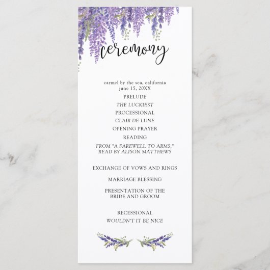 Programme Wisteria Tree Wedding Program (Devant)