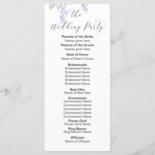 Programme Wisteria Wedding Program (Dos)