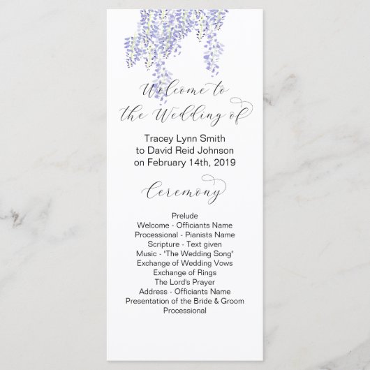 Programme Wisteria Wedding Program (Devant)