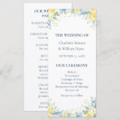Programme Yellow Blue Watercolor Floral Wedding Program (Devant / Derrière)