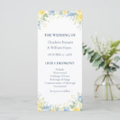 Programme Yellow Blue Watercolor Floral Wedding Program (Debout devant)