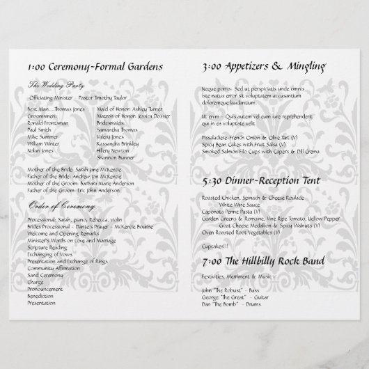 Programme Yellow Bumble Bee Mariage damassé (Dos)