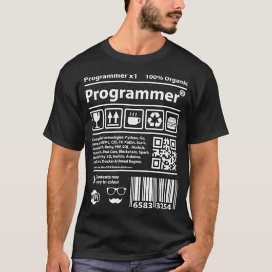 Programmeerstreepjescode devot ontwikkelaarscrum c t-shirt (Voorkant)