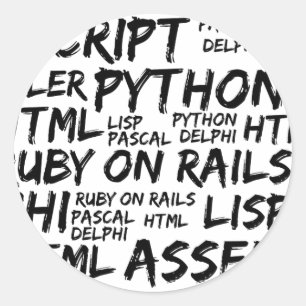 Programmeertalen, computertalen, code ronde sticker