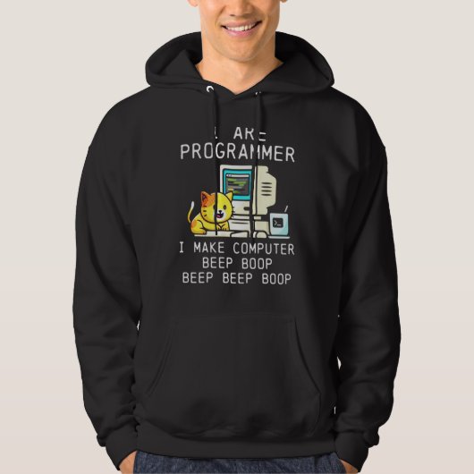 Programmer Cat Beep Boop Codering Hoodie (Voorkant)