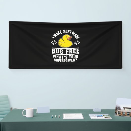 Programmer maakt software gratis spandoek (Beurs)