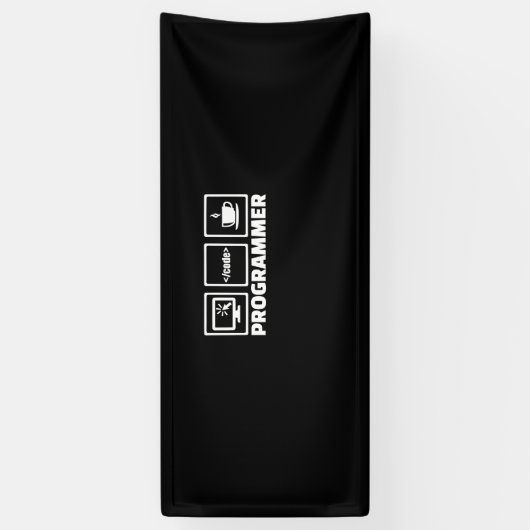 Programmer schrijft code en Drink koffie Spandoek (Verticaal)