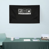 Programmer schrijft code en Drink koffie Spandoek (Beurs)