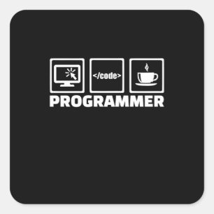 Programmer schrijft code en Drink koffie Vierkante Sticker