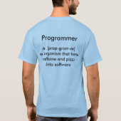 Programmer verandert cafeïne en pizza in software t-shirt (Achterkant)