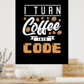 Programmer zet koffie in code poster (Keuken)