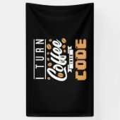 Programmer zet koffie in code spandoek (Verticaal)