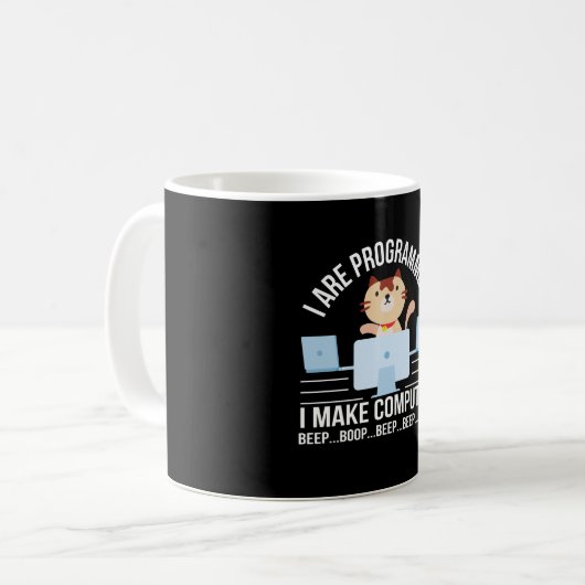 Programmeringskat laat computer piepen koffiemok (Voorkant links)