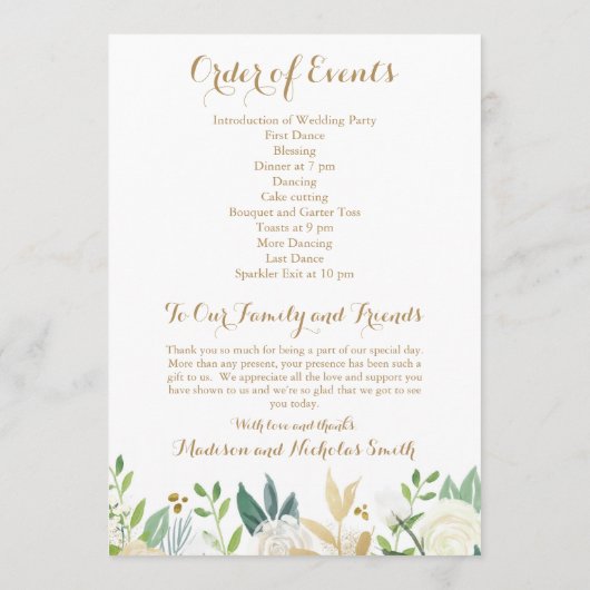 Programmes d'accueil pour mariages à fleurs d'or e (Dos)