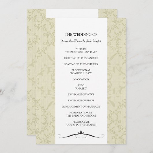 Programmes de cérémonie des mariages (Devant / Derrière)