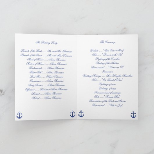 Programmes de cérémonie des Mariages nautiques (Intérieur)