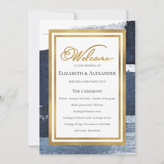 Programmes de cérémonie | Mariage bleu marine Abst (Devant)