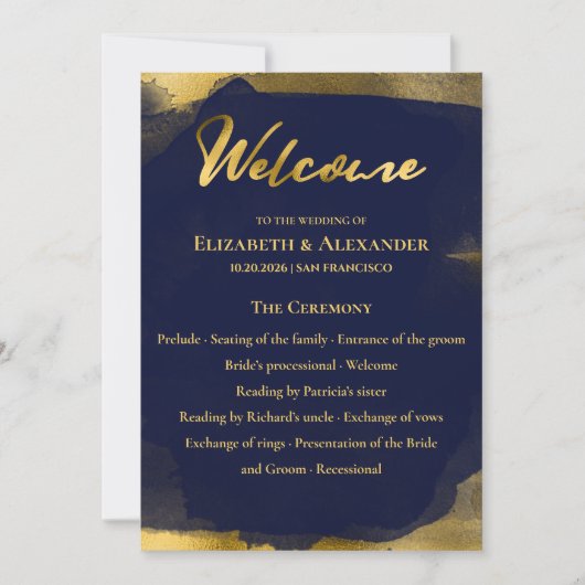 Programmes de cérémonie | Mariage bleu marine Abst (Devant)