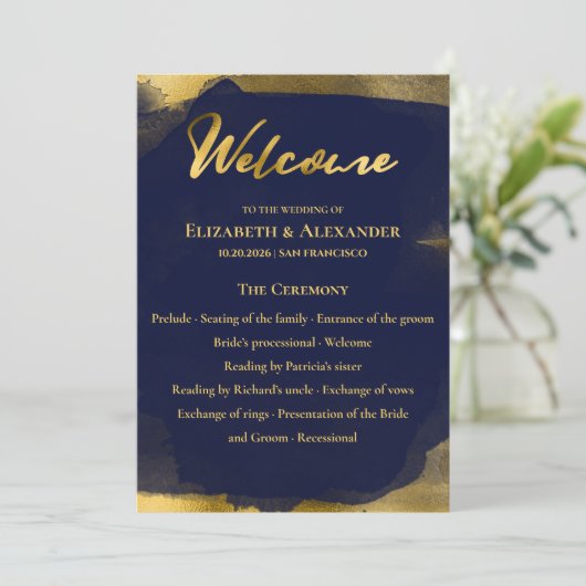 Programmes de cérémonie | Mariage bleu marine Abst (Debout devant)