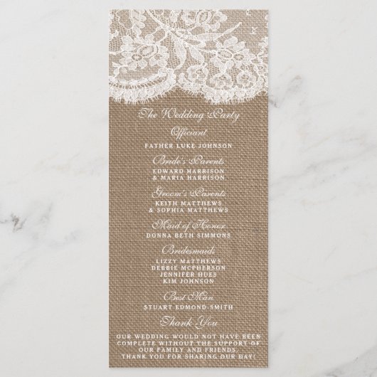 Programmes de collection de Mariages Burlap & Lace (Dos)