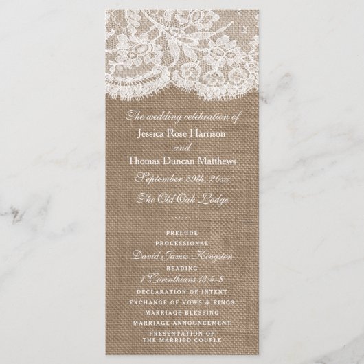 Programmes de collection de Mariages Burlap & Lace (Devant)