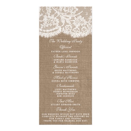 Programmes de collection de Mariages Burlap & Lace (Dos)