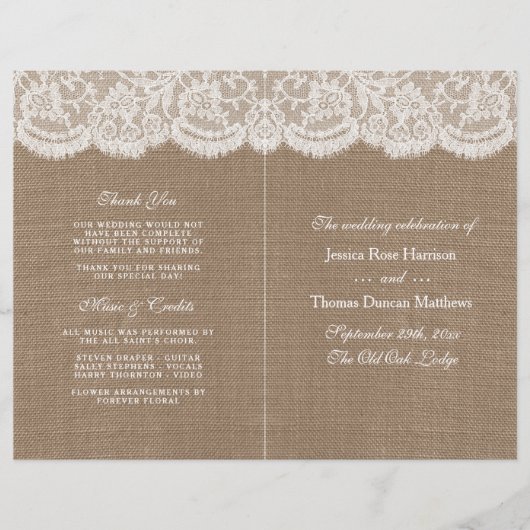 Programmes de collection de Mariages Burlap & Lace (Devant)
