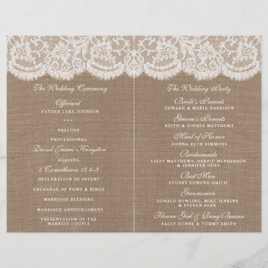 Programmes de collection de Mariages Burlap & Lace (Dos)