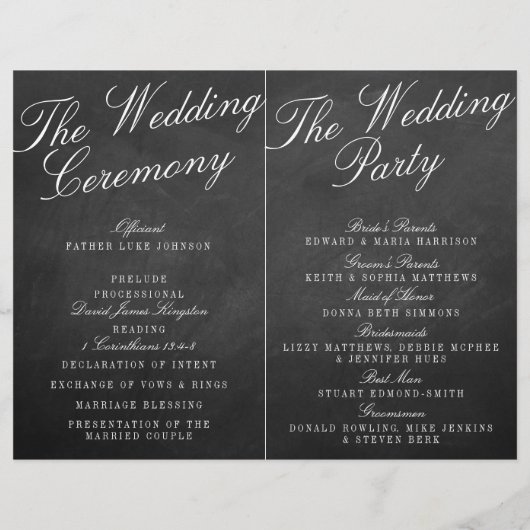 Programmes de collection de Mariages Chalkboard Fa (Dos)