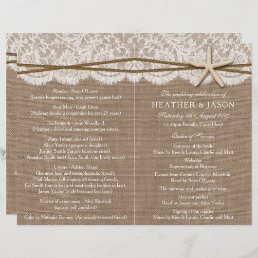 Programmes de collection de Mariages de Starfish r (Devant / Derrière)