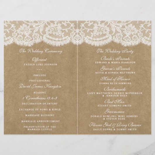 Programmes de collection de Mariages Kraft & Lace (Dos)