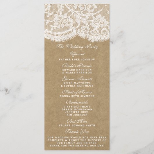 Programmes de collection de Mariages Kraft & Lace (Dos)