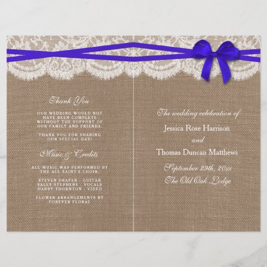 Programmes de collection de Mariages Rustic Blue B (Devant)