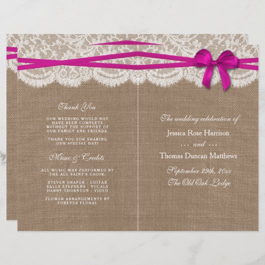 Programmes de collection de Mariages Rustic Pink B (Devant / Derrière)