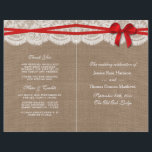 Programmes de collection de Mariages Rustic Red Bo<br><div class="desc">La collection rustique de mariage d'arc rouge est un design époustouflant avec un joli arrière - plan rustique effet burlap avec un cadre romantique vintage effet dentelle blanche et un arc rouge étonnant. Ces programmes peuvent être personnalisés pour votre occasion spéciale et feraient le modèle parfait pour les mariages, douches...</div>