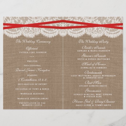 Programmes de collection de Mariages Rustic Red Bo (Dos)