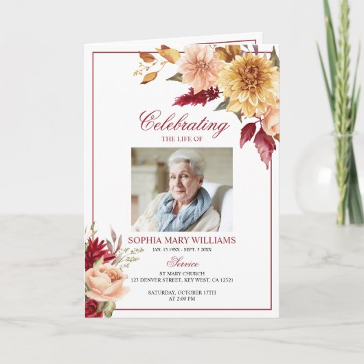 Programmes de funérailles avec photo de fleurs d'a (Devant)