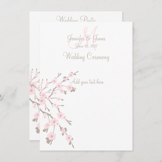 Programmes de l'église Mariage Cherry Blossom (Devant / Derrière)