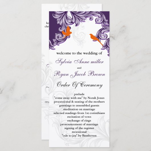 programmes de lovebirds pourpres et oranges (Devant / Derrière)