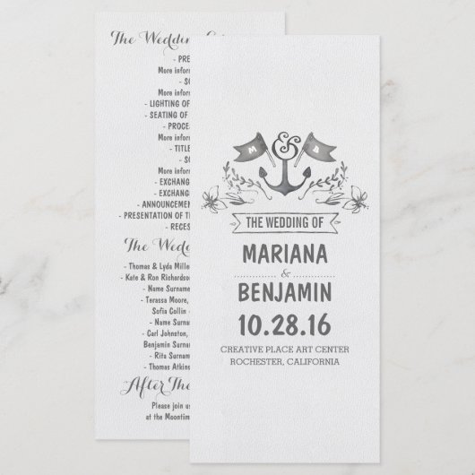 programmes de mariage à ancre peinte nautique (Devant / Derrière)