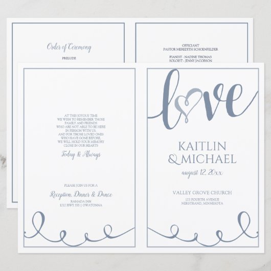 Programmes de mariage à cœur avec script d'amour D (Devant / Derrière)