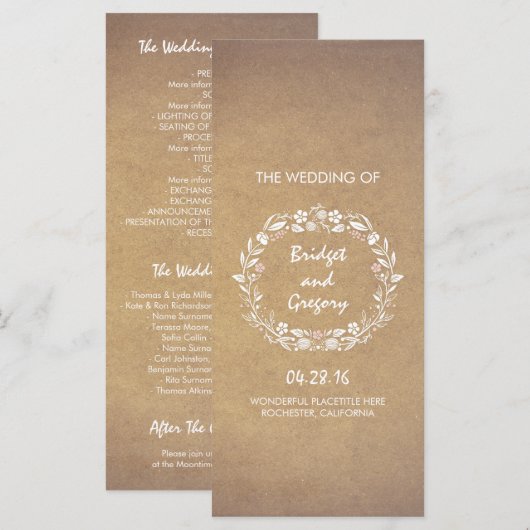 programmes de mariage à la couronne fleurie (Devant / Derrière)