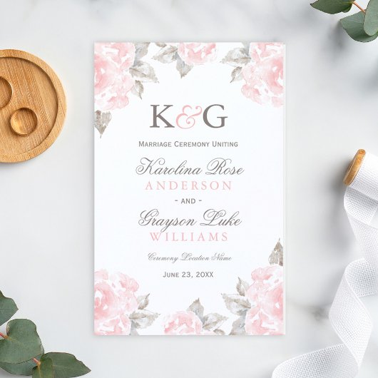 Programmes de mariage à la rose aquarelle rose vin