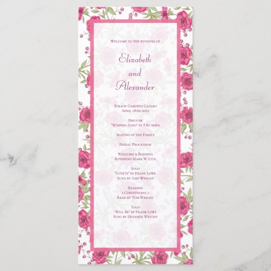 Programmes de mariage à la rose rose vif (Devant)