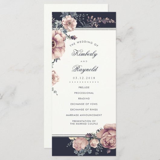 Programmes de mariage à l'aquarelle marine et mauv (Devant / Derrière)