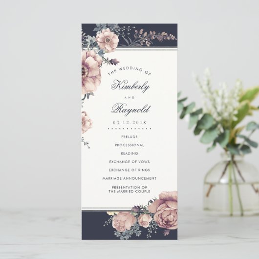 Programmes de mariage à l'aquarelle marine et mauv (Debout devant)