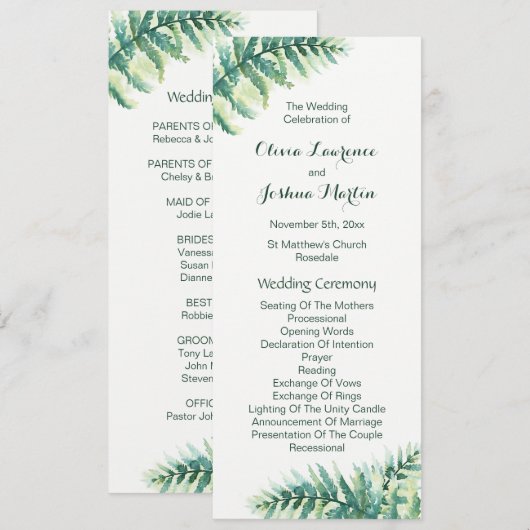 Programmes de mariage à l'aquarelle verte (Devant / Derrière)