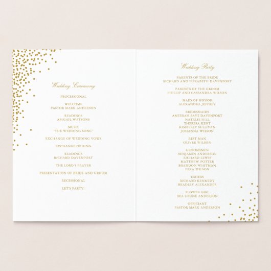 Programmes de mariage à points de confettis en feu (Intérieur)